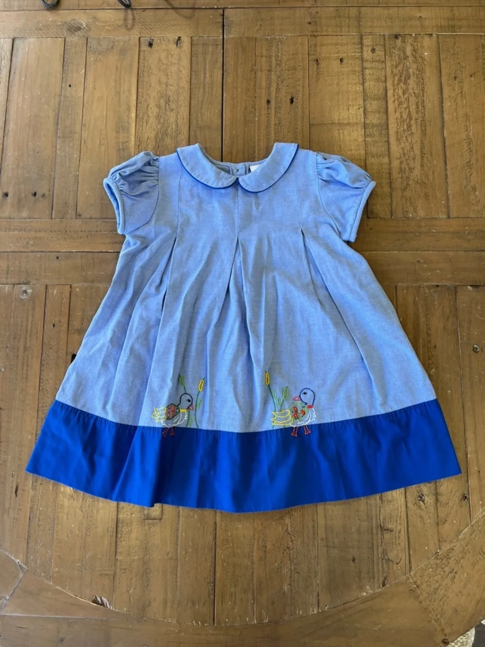 The proper peony chambray colorblock duck embroidered dress girls 3T